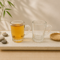 Mug en verre épais de 350 ml avec base octogonale et poignée, verre à bière transparent robuste pour le thé, la bière et les boissons
