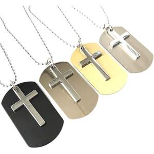 Cruz de religión con Etiqueta de perro en blanco Plata Oro Negro Bronce Collar de metal Cadena de cuello para Iglesia - Product Image 1