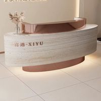 Comptoir de réception compact en bois et acier inoxydable de haute qualité avec éclairage LED, comptoir commercial avec rangement, logo personnalisable
