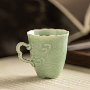 Ceramic Coffee Mug With Embossed Waves Small <b>Tea</b> Cup For Office Drinking - Product Image 1