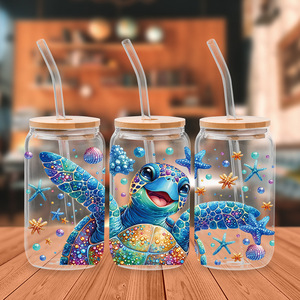 Vaso de vidrio de doble pared de 16 oz con diseño de viaje a los profundos del océano, pegatinas de transferencia UV DTF <span class=keywords><strong>para</strong></span> vasos, logo con diseño de ambiente tranquilo y curativo. - Product Image 4
