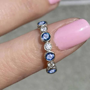 Anillo de Zafiro para Mujer T0830, Engaste de Bisel, Redondo, Creado en Laboratorio, Anillos de Compromiso de Moda - Product Image 2