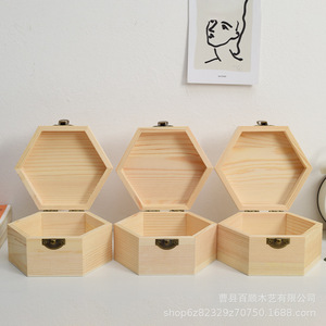 Caja de regalo hexagonal de madera de pino con cierre para té, joyería, regalos navideños y manualidades. - Product Image 2