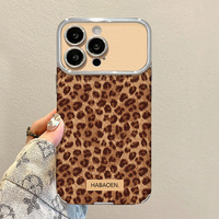 Étui de téléphone portable en TPU mat magnétique marron à motif de dessin animé pour iPhone 17/16/15 Pro Max avec grande fenêtre