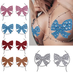 Bow Shape Sparkle and Shine Sensual Adhesivo Nipple Covers Sexy Nipple Pasties Dance para <span class=keywords><strong>mujeres</strong></span> - Product Image 1