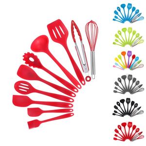 10-piece Set <b>Silicone</b> Kitchen Utensils Non-stick Cooking Spoon Lid Set Rice Spoon Scraper <b>Baking</b> Modern Simple Style Black Red - Product Image 1