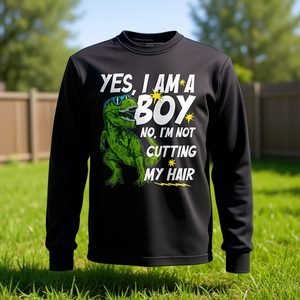 Sí, soy un niño, no me corto el pelo, camiseta de manga larga con diseño de dinosaurio - Product Image 3