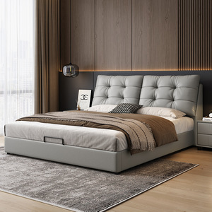 Modern Minimalist Leather <b>Bed</b> 1.5m Upholstered Nordic Style Master Bedroom Double <b>Bed</b> Italian Design - Product Image 4