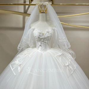 JFH100 Vestido de Novia Elegante con Escote Corazón, Hombros Descubiertos, Tela de Tul, Estilo Princesa - Product Image 6