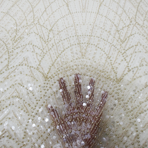 Vải ren lưới đính sequin, hạt cườm và ngọc trai cao cấp HY2206 dành cho váy cưới phong cách châu Âu - Product Image 5