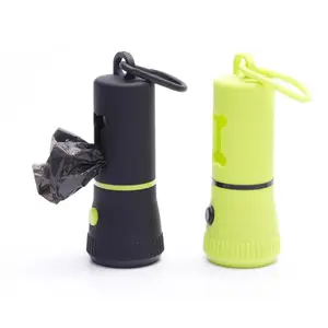 Custom Logo Plastic Dog Poop Waste Bag Dispenser with LED Flashlight Pet Poop Bag Holder with LED Torch Flash Light