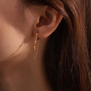 Pendientes colgantes chapados en oro con forma de luna, colgante de cadena de circón, diseño geométrico irregular para mujer, joyería de moda EH971 - Product Image 4