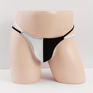 <b>Men's</b> Color-blocked <b>Thong</b> Green White Nylon Spandex Breathable Sporty Underwear - Product Image 5