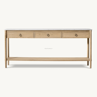 Console moderne en bois avec plateau en marbre de Carrare, table d'entrée à trois tiroirs, étagère ouverte pour la décoration du salon