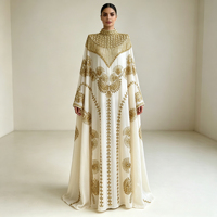 Robe de soirée maxi caftan lourde et élégante, ornée de perles, de luxe léger, coupe ample, pour femme