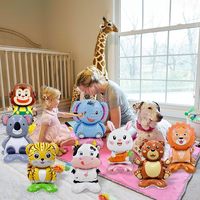 8 ballons en feuille d'aluminium en forme d'animaux debout avec base - Lion, ours, vache, singe, koala, tigre, éléphant, lapin, thème de la faune de la jungle