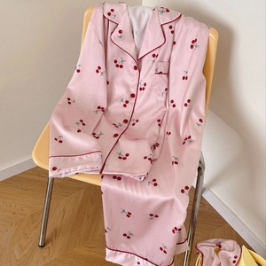 <strong>Women</strong> Fashion Cherry Pattern <strong>Long</strong> <strong>Sleeve</strong> and <strong>Long</strong> Pants Sleepwear Set Custom Logo <strong>Women</strong> Custom <strong>Thermal</strong> Elegant Pajama Set - Product Image 3