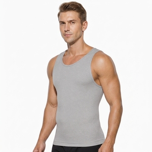 Camiseta sin mangas gris para hombre con logo personalizado, tejido acanalado, estilo musculoso, chaleco de gimnasio, camiseta interior de fitness, venta al por mayor, OEM - Product Image 1