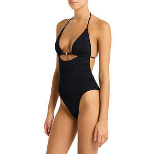 ชุดว่ายน้ำสีดำแบบปรับแต่งได้ ชุดบิกินี่แบบไหล่เดียวลายทางสำหรับผู้หญิง ชุดว่ายน้ำแบบชิ้นเดียว - Product Image 2