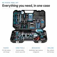 Boîte à outils en acier, ensemble de perceuses multifonctions, batterie au lithium, étui rigide, kit d'outils de quincaillerie domestique