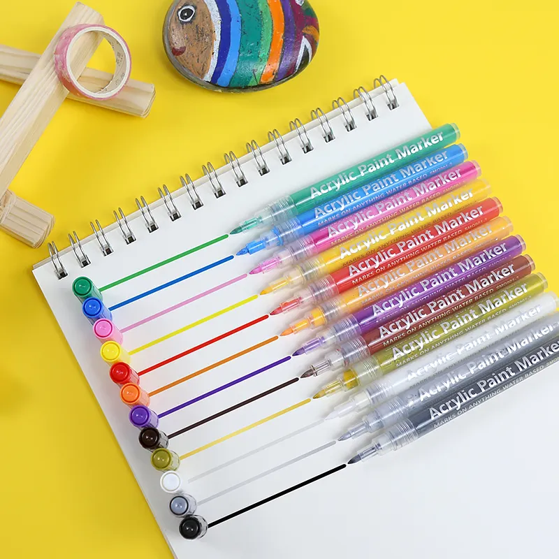 0,7 mm Zeichnung Kunstmarker 12 Farben Acryl Tinte Schule Zubehör Versorgung dauerhafte Acrylfarbe Marker-Stifte-Set