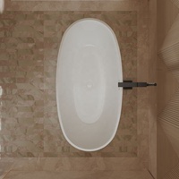 BRATTII – Baignoire autoportante ovale moderne en acrylique et pierre composite, surface solide, blanche, 66,9 pouces – Stock usine disponible