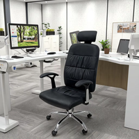 Chaise de bureau ergonomique à dossier haut, confortable, avec soutien lombaire, en cuir, pivotante, de direction, avec appui-tête