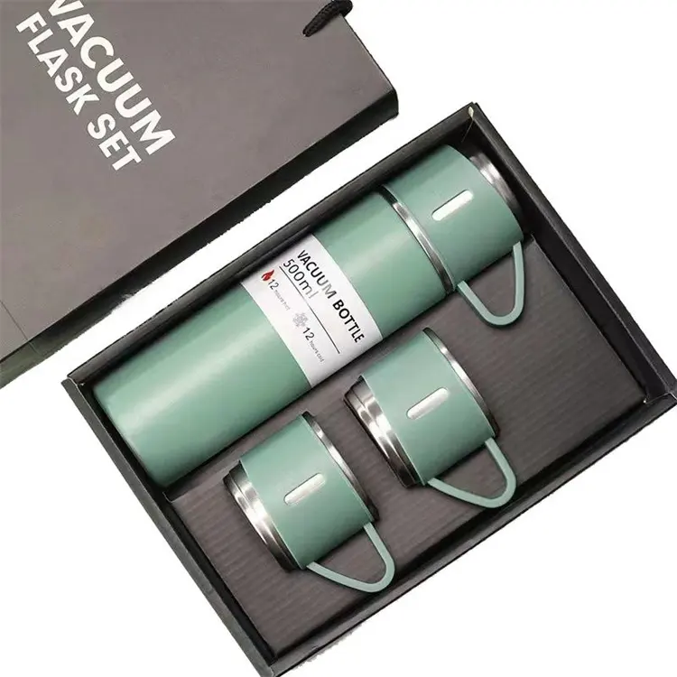 Luxury 500Ml Thermal Insulated Stainless Steel Temperature Gift Box Water Bottle Water Bottle Gift Box Set With 3 Lids