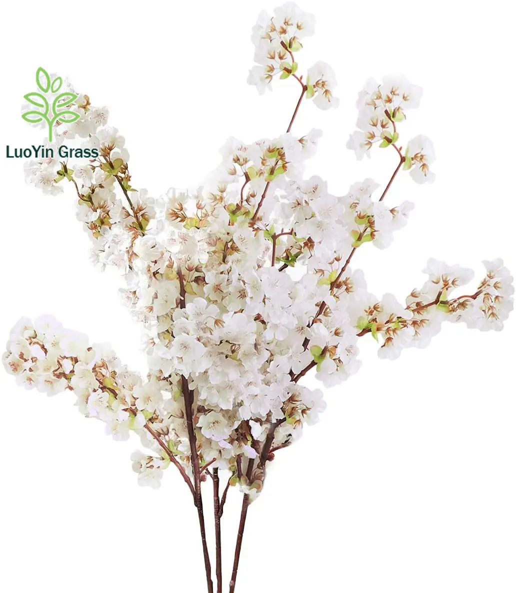 Fleur de cerisier artificielle blanche fausse fleur de cerisier en soie Branches de cerisier tiges d'arbre pour décoration de mariage et de maison
