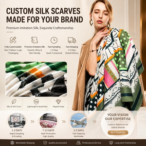 Pañuelo Cuadrado de Satén Estampado Personalizado 130x130cm, Chal de Lujo con Sensación de Seda, Venta al por Mayor de Envolturas Grandes para Mujer - Product Image 1