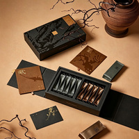 Boîte cadeau de luxe personnalisée pour thé, design à double porte, boîte rigide noire mate, calligraphie dorée Zen, motif encre lavée, style chinois, qualité supérieure