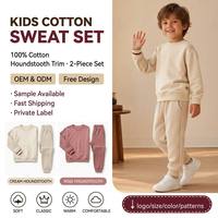 Setelan Olahraga Anak Motif Houndstooth Grosir 100% Katun 2 Potong Setelan Anak Laki-laki Pakaian Santai Klasik Musim Dingin