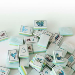 Juego de Mahjong Acrílico con Textura de Concha, 160 Piezas, con Ilustraciones de Caballitos de Mar y Flamencos, Estilo Tropical Americano - Product Image 4
