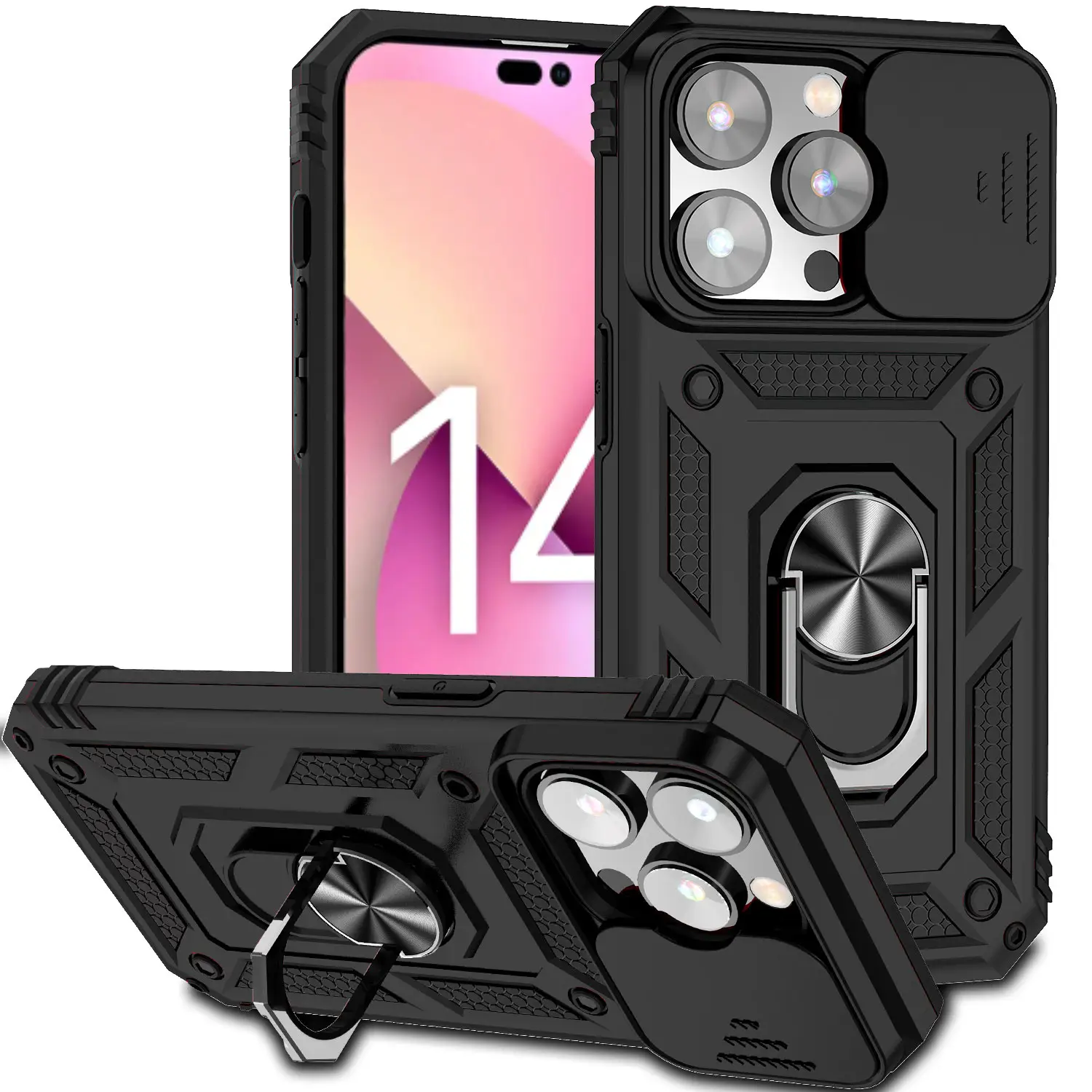 Military Grade Bumpers Armor Cove Slide Luxury Camera Lens Protect Cell Phone Case for iPhone 14 13 11 12 Pro Max XS Max XR X 8