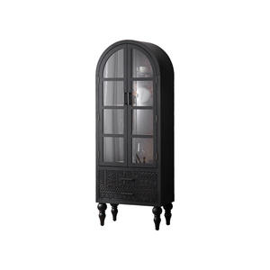 Black Arched Glass Door Cabinet With <b>Storage</b> Living Room Cabinet - Product Image 5