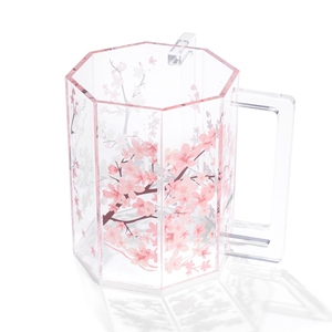 Moderna Taza de Lavado de Manos de Acrílico Lucite Judaica para Netilat Yadayim con Purpurina Plateada y Asas Blancas Dobles - Product Image 2