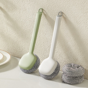 Brosse de nettoyage à long manche détachable pour vaisselle, éponge à récurer en acier pour casseroles, outil de nettoyage de cuisine - Product Image 3