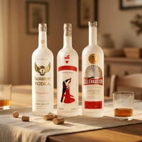 Bouteille en verre ronde givrée de luxe haut de gamme vide 700ml 750ml avec logo personnalisé pour la vodka, le rhum, le gin, la tequila, les spiritueux