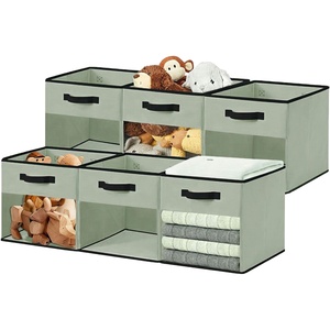 Cubes de rangement pliables en tissu de lin carrés avec fenêtre pour étagères à chaussures - Design moderne - Product Image 1