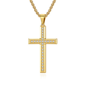 Collar unisex con cruz de diamantes de estilo único y lujo ligero, diseño exclusivo, sensación de alta gama, joyería de color duradero. - Product Image 5