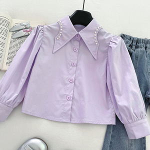 Set 3 Potong Musim Gugur 2025 Rompi Rajut Motif Kupu-kupu Biru + Kemeja Lengan Panjang + Celana <span class=keywords><strong>Jeans</strong></span> Berpita Pakaian Anak Modis - Product Image 3