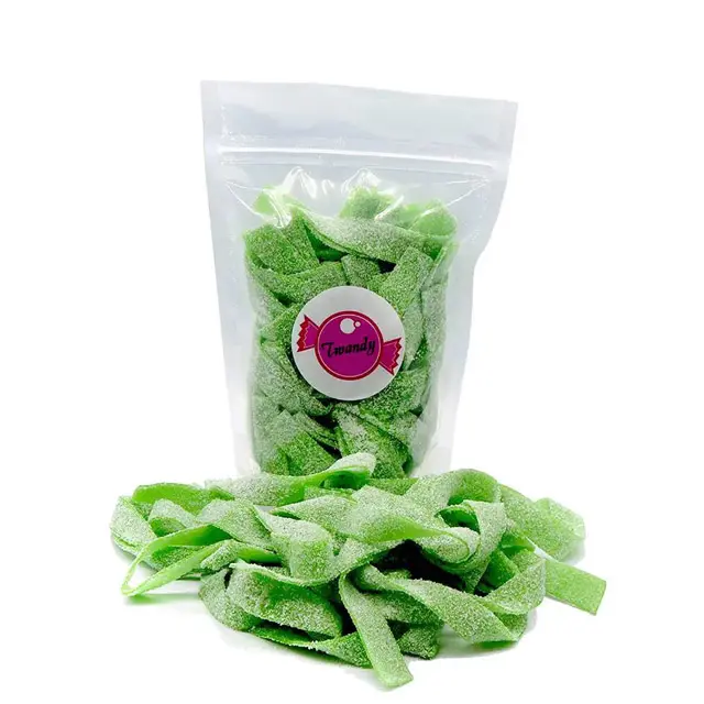 Großhandel Zucker beschichtet Green Apple Flavor Sour Belt Gummy Candy