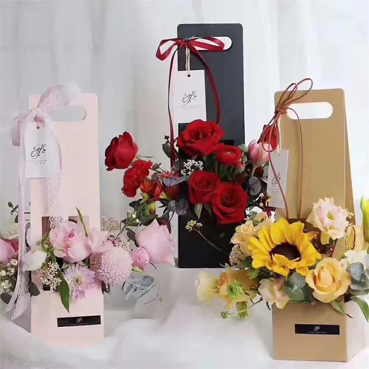 निविड़ अंधकार फूल उपहार गुलदस्ता शादी के उपहार के कागज पैकिंग बैग हस्तनिर्मित फूलवाला वाहक बैग