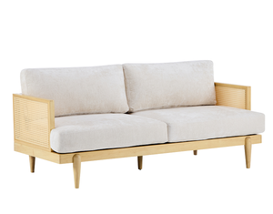 Canapé 3 places à accoudoirs carrés, capitonné en bouclette, avec rembourrage en éponge et structure en bois – Ensemble moderne pour salon/chambres/appartement/bureau - Product Image 1