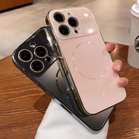   Coque de téléphone magnétique en titane pour iPhone 17 16 15 14 Pro Max avec protection d'objectif à grande fenêtre, coque rigide mate en PC
