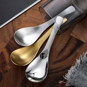 Cuillère ménagère épaissie en acier inoxydable 304, louche dorée multi-usage pour enfants et adultes, conception à base ronde - Product Image 1