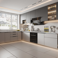 Îlot de cuisine moderne de luxe personnalisé en panneaux de mélamine et placage de bois massif, ensemble complet d'armoires de rangement pour villa