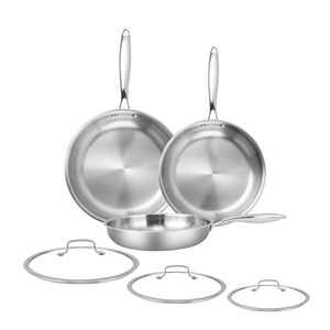 Hoàn toàn Clad 3ply 304/316 thép không gỉ không dính Frying <span class=keywords><strong>Pan</strong></span> Set không độc hại 3ply cảm ứng không tráng nấu ăn <span class=keywords><strong>Pan</strong></span> Set với Glass Nắp - Product Image 1