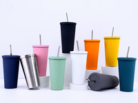 Vente en gros Tasse à café réutilisable en acier inoxydable à double paroi avec logo personnalisé avec couvercle et paille