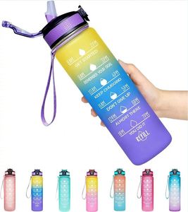 Gradient Motivational Water Bottle with Time Marker Straw, Leakproof BPA Free Reusable Water <b>Jug</b> for Fitness, Office, School - Product Image 2
